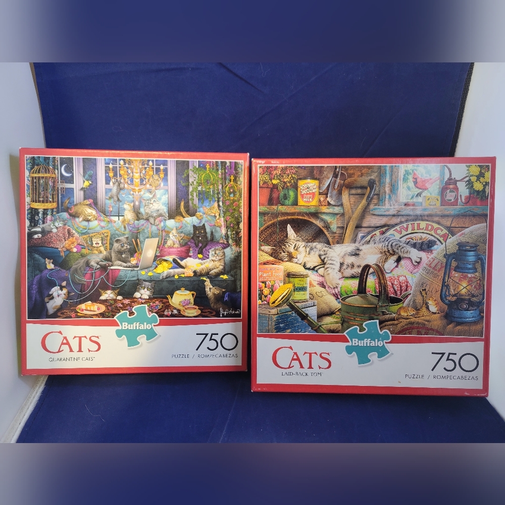 Buffalo Games - 2 Cat jigsaw puzzles 750 pcs Quarantine Cats and Laid-Back Tom